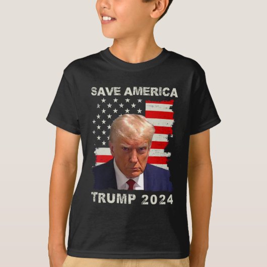 T-shirt Amérique Libérez Trump Mug Shot 2024 drapeau améri (Devant)
