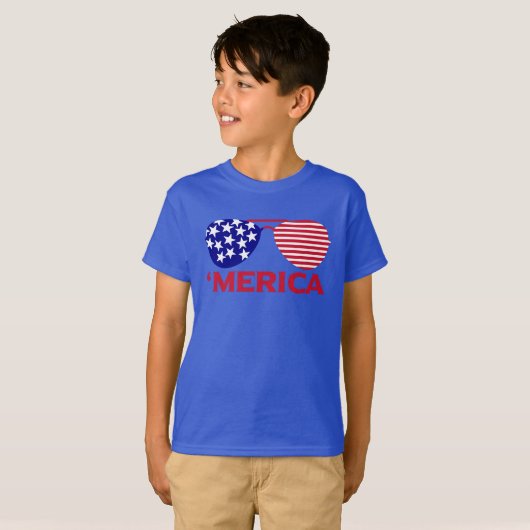 T-shirt Amérique Lunettes de soleil bleu blanc rouge (Devant entier)