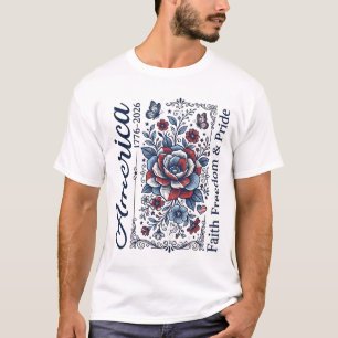 T-shirt Amérique Patriotique Floral Vintage Design de Chem