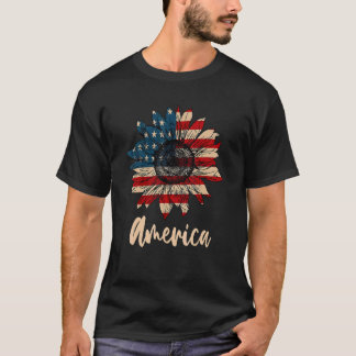 T-shirt Amérique Sunflower Us Drapeau Patriotique 4 juille