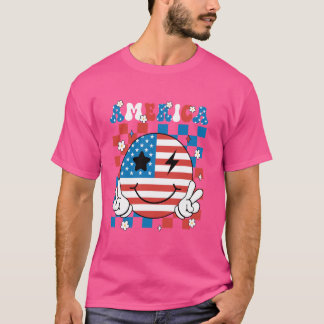 T-shirt Amérique super USA Smile Face Patriotique 4 Juil