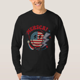 T-shirt Amérique Vibes Mignon Sourire Visage USA Drapeau A