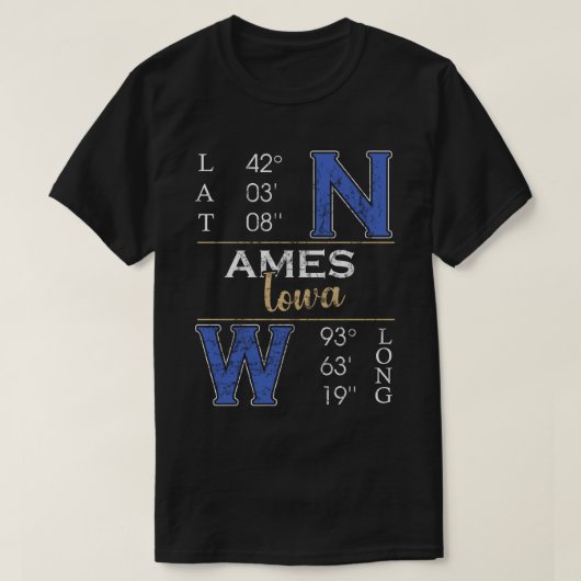 T-shirt Ames iowa Latitude et Longitude (Design devant)