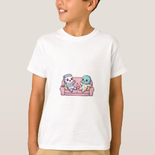 T-shirt Amis fantômes mignons sur canapé rose pour enfants