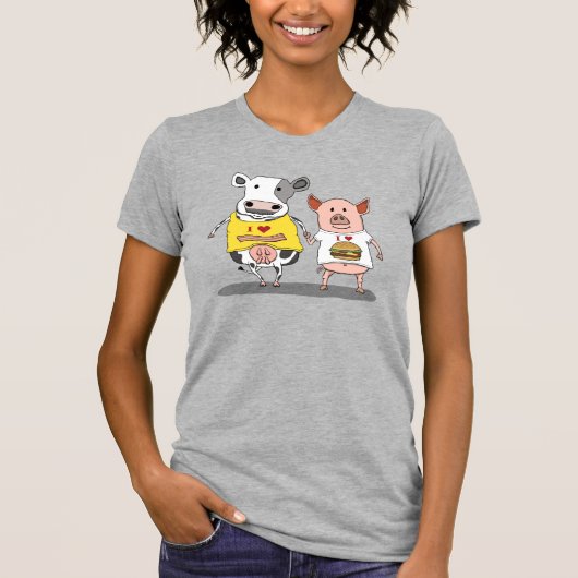 T-shirt Amis mignons et drôles de vache et de porc (Devant)
