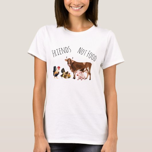 T-shirt Amis Pas Nourriture Cow Coq Rooster Vegan (Devant)