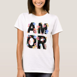 T-shirt Amor Floral Printemps mignonne Amour Aquarelle rom