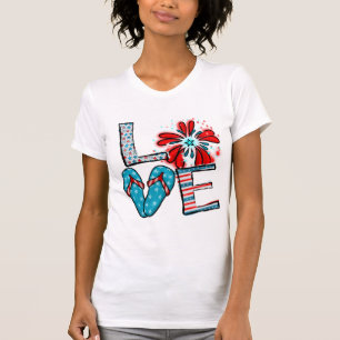 T-shirt Amour 4 juillet Feu d'artifice et tongs