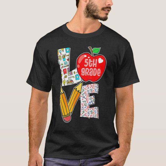 T-shirt Amour 5e année Pomme Retour à l'école Enseignant (Devant)