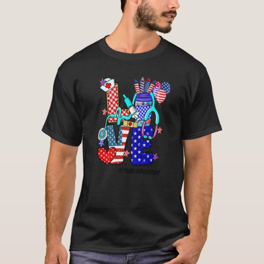 T-shirt Amour Assistant Médicale Stethoscope Fireworks Usa (Devant)