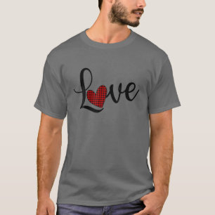 T-shirt Amour Avec Coeur Rouge Plaid En Place "O" Cute Val