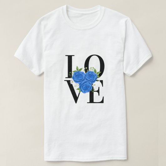 T-shirt AMOUR avec roses bleus (Design devant)