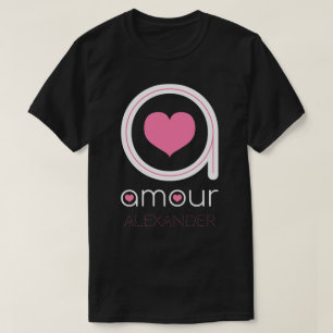 T-shirt Amour blanc, Coeur rose, Nom Personnalisé