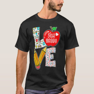 T-shirt Amour Cinquième 5e année Apple Rentrée Scolaire En