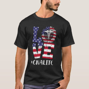T-shirt Amour Cna Vie Infirmière 4 Juillet Drapeau América
