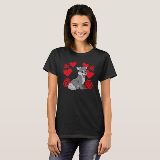 T-shirt Amour Coeur Saint-Valentin Roses Loup Garçons Enfa (Devant entier)
