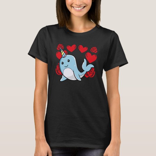 T-shirt Amour Coeur Saint Valentin Roses Narwhal Boys Enfa (Devant)