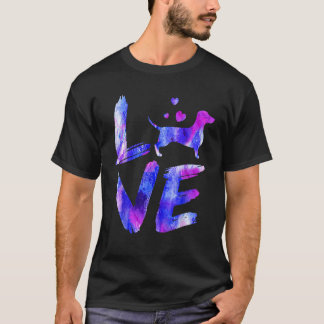 T-shirt Amour Daschund Doxie Weiner Aquarelle Blue Chien M