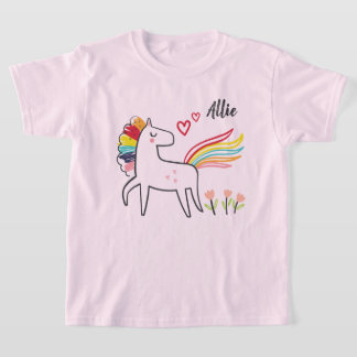 T-shirt Amour de Licorne Arc-en-Ciel Nom Personnalisé