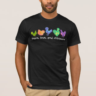 T-shirt amour de paix et aquarelle de poulets