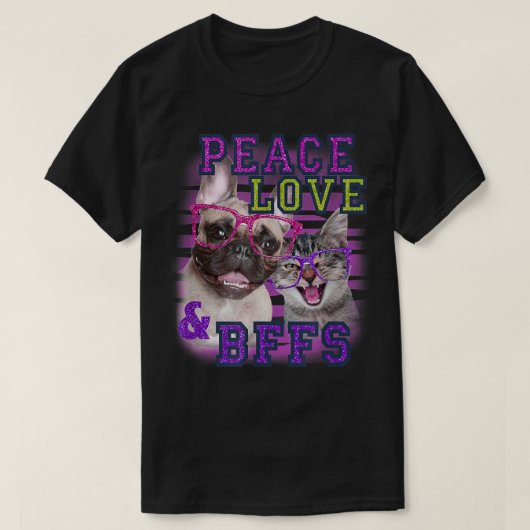T-shirt Amour De Paix Et BFFS Chats Et Chiens (Design devant)