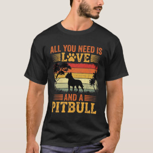 T-shirt Amour de Pitbull Coucher de Soleil Rétro Chien