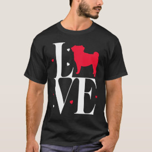T-shirt Amour de Pug Rouge Coeur de la Saint-Valentin pour