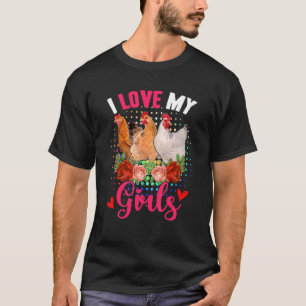 T-shirt Amour Drôle Mes Filles Trois Poulets Mignons Fleur