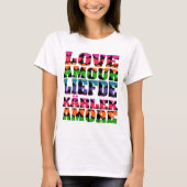 T-shirt Amour en plusieurs langues Cœurs néon (Devant)