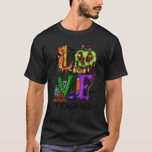 T-shirt Amour Enseigner Fantôme Citrouille Bat Effrayant H (Devant)