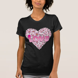 T-shirt Amour et marguerites roses