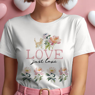 T-shirt Amour, Fleurs et Chatte Belle Fille