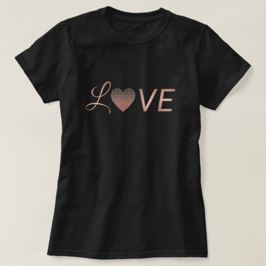 T-shirt Amour forme coeur amour rose or rose chic (Design devant)