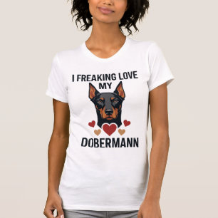 T-shirt Amour fou pour le chien Dobermann Cœurs rouges_1