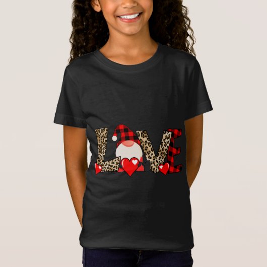 T-Shirt Amour Gnome Valentines Jour Léopard Red Plaid Gnom (Devant)