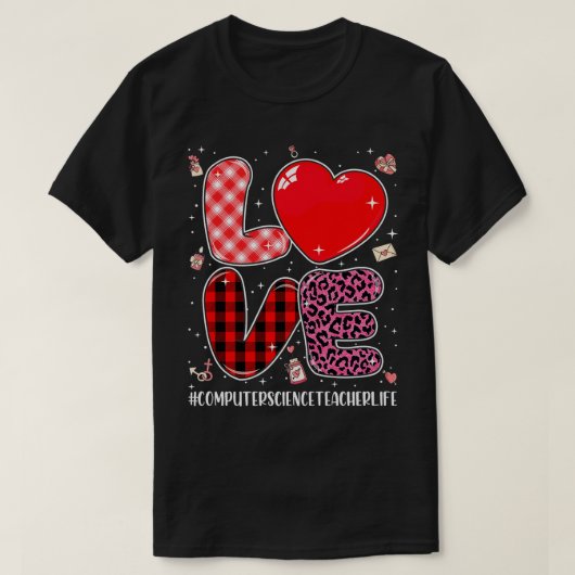 T-shirt Amour Informatique Enseignant Leopard Red Plaid Va (Design devant)