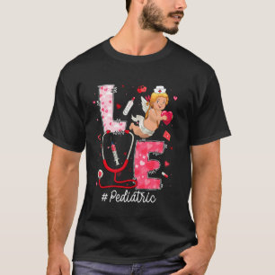 T-shirt Amour Mignon Infirmière Pédiatrique Cupidon Cœurs 