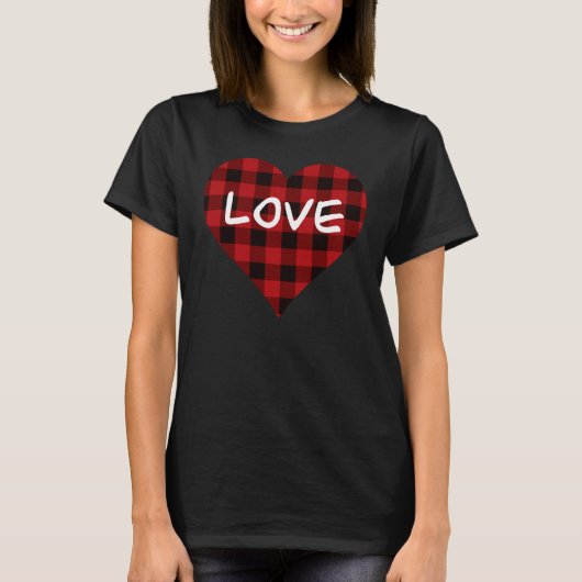 T-shirt Amour, motif plaid de buffle rouge, coeur valentin (Devant)