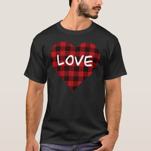 T-shirt Amour, motif plaid de buffle rouge, coeur valentin (Devant)