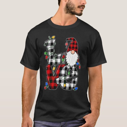 T-shirt Amour Noël Gnome Plaid Christmas Lights Noël (Devant)