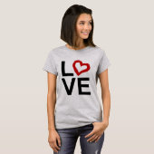 T-shirt AMOUR, noir et blanc avec le coeur esquissé rouge (Devant entier)