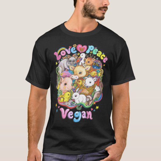 T-shirt Amour, Paix, Végétalien (Devant)