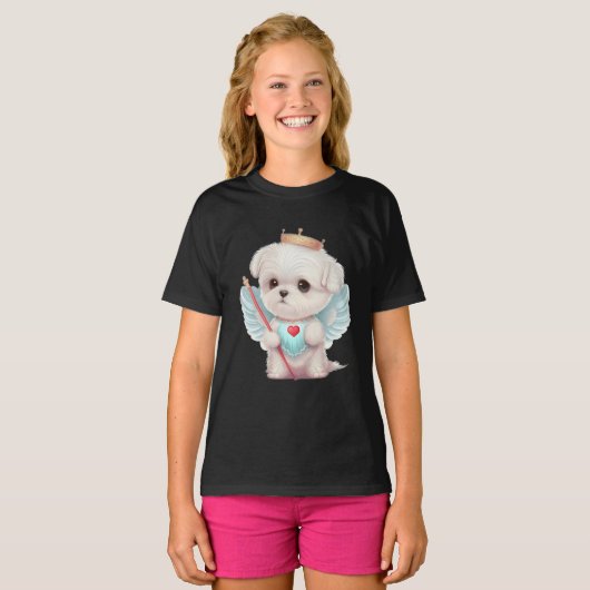 T-shirt Amour paradisiaque : Chien maltais mignon (Devant entier)