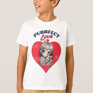 T-shirt Amour Parfait Illustration de Fille au Chat Mignon