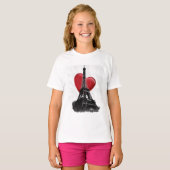 T-shirt Amour Paris Coeur Rouge Tour Eiffel (Devant entier)