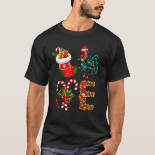 T-shirt Amour Poulet Lumières de Noël Led Santa Hat Chris