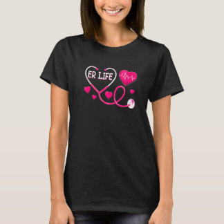 T-shirt Amour Rose Urgence Vie Rythme Cardiaque Médecin In