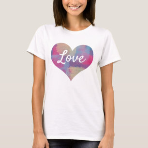 T-shirt Amour Texte Coeur Forme Pastel Patchwork Motif