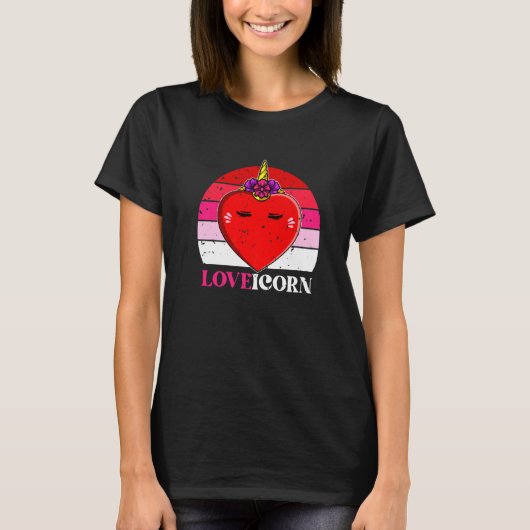 T-shirt Amour Unicorne Coeur visage Valentines Jour mignon (Devant)