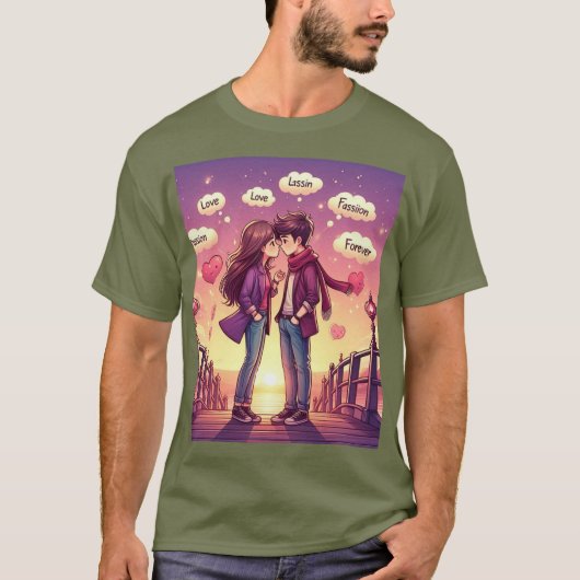 T-shirt amour vert olive (Devant)